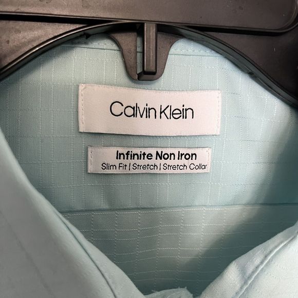 Calvin Klein Infinite Non-Iron Slim Fit Blue 16 1/2 32/33 Large Mens Dress Shirt - Picture 4 of 9